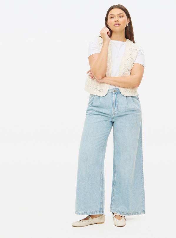 Light Bleach Washed Ultra Wide Leg Denim Jeans 10R